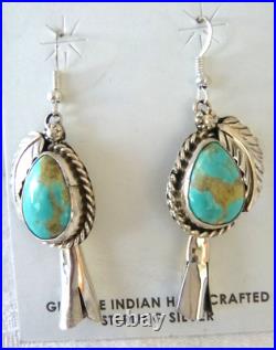 NWT Navajo Betta Lee Kingman Turquoise Squash Blossom Earrings Sterling Silver