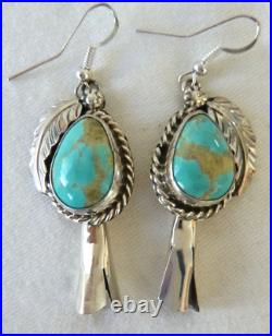 NWT Navajo Betta Lee Kingman Turquoise Squash Blossom Earrings Sterling Silver