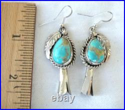 NWT Navajo Betta Lee Kingman Turquoise Squash Blossom Earrings Sterling Silver