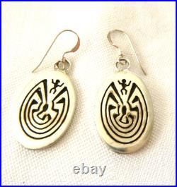 NWT Navajo Calvin Peterson Man-in-the-Maze Earrings 925 Sterling Silver 1.5