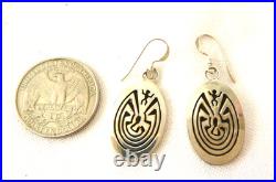 NWT Navajo Calvin Peterson Man-in-the-Maze Earrings 925 Sterling Silver 1.5