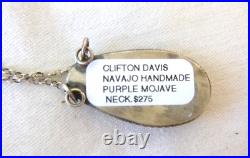 NWT Navajo Clifton Davis Purple Mojave Pendant 925 Sterling Silver Necklace NWT Navajo Clifton Davis Purple Mojave Pendant 925 Sterling Silver Necklace