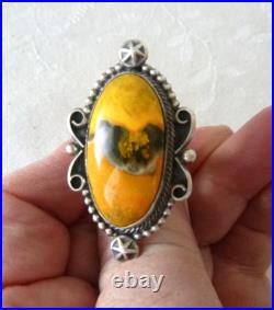 NWT Navajo Daniel Benally Bumble Bee Jasper 1.5 Ring 925 Sterling Silver Sz 7