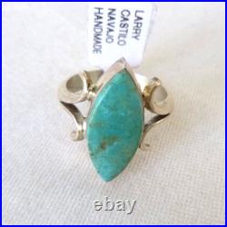 NWT Navajo Larry Castilo Marquise Turquoise Ring 925 Sterling Silver Sz 8.5