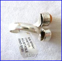NWT Navajo Martha Martine Spiny Oyster Adjustable Ring 925 Sterling Silver