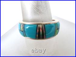 NWT Navajo Rick Tolino Multi-stone Inlay Band Ring 925 Sterling Silver Sz 9