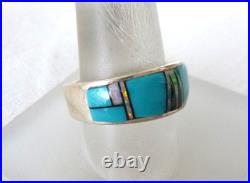 NWT Navajo Rick Tolino Multi-stone Inlay Band Ring 925 Sterling Silver Sz 9