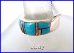 NWT Navajo Rick Tolino Multi-stone Inlay Band Ring 925 Sterling Silver Sz 9