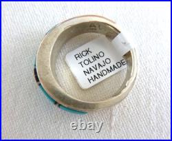 NWT Navajo Rick Tolino Multi-stone Inlay Band Ring 925 Sterling Silver Sz 9
