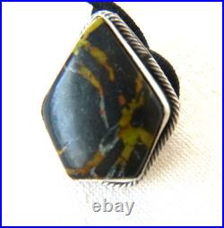 NWT Navajo Scott Skeets Black Jack Turquoise Hair Wrap Tie 925 Sterling Silver