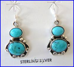 NWT Navajo Sheena Jack Kingman Turquoise 1.5 Drop Earrings 925 Sterling Silver