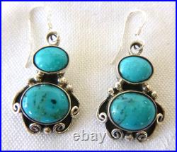 NWT Navajo Sheena Jack Kingman Turquoise 1.5 Drop Earrings 925 Sterling Silver