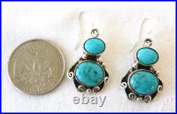 NWT Navajo Sheena Jack Kingman Turquoise 1.5 Drop Earrings 925 Sterling Silver