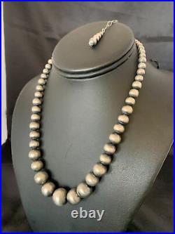 Native Amer Navajo Pearls Grad Sterling Silver Round Seamless Bead Necklace 18