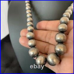 Native Amer Navajo Pearls Grad Sterling Silver Round Seamless Bead Necklace 18