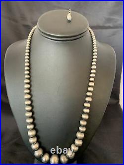 Native Amer Navajo Pearls Grad Sterling Silver Round Seamless Bead Necklace 21