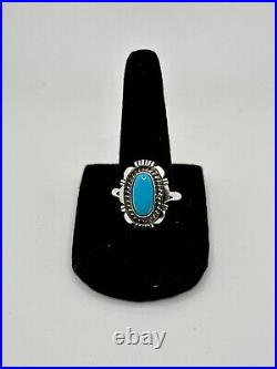 Native America Navajo Sterling Silver Turquoise Ring By T. F. Size 7.75