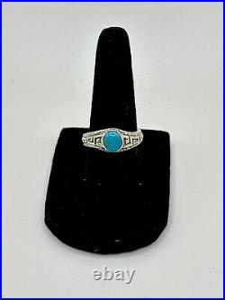 Native America Navajo Sterling Silver Turquoise Ring Design Cuff. Size 5.5