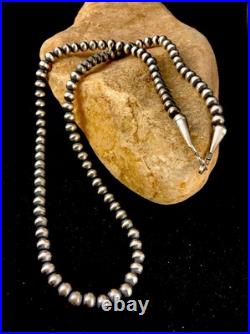 Native American 4mm Sterling Silver Beads 20 Hook & Eye Cone Necklace