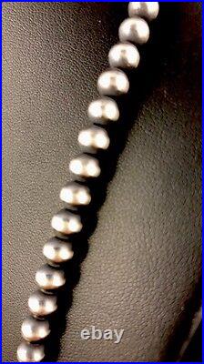 Native American 4mm Sterling Silver Navajo Pearls 20 Hook & Eye Cone Necklace