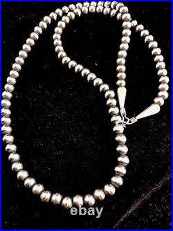 Native American 4mm Sterling Silver Navajo Pearls 20 Hook & Eye Cone Necklace