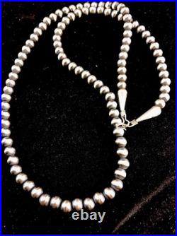 Native American 4mm Sterling Silver Navajo Pearls 20 Hook & Eye Cone Necklace
