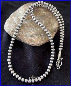 Native American 5mm Sterling Silver Beads Navajo 21 Hook & Eye Cone Necklace