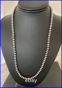 Native American 5mm Sterling Silver Beads Navajo 21 Hook & Eye Cone Necklace