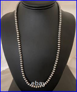 Native American 5mm Sterling Silver Beads Navajo 21 Hook & Eye Cone Necklace