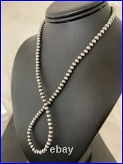 Native American 5mm Sterling Silver Beads Navajo 21 Hook & Eye Cone Necklace