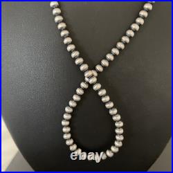 Native American 5mm Sterling Silver Beads Navajo 21 Hook & Eye Cone Necklace