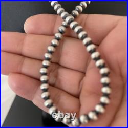 Native American 5mm Sterling Silver Beads Navajo 21 Hook & Eye Cone Necklace
