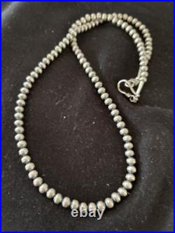 Native American 5mm Sterling Silver Beads Navajo 21 Hook & Eye Cone Necklace