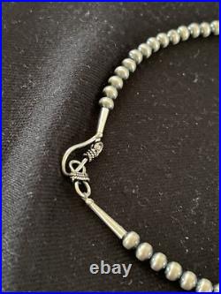 Native American 5mm Sterling Silver Beads Navajo 21 Hook & Eye Cone Necklace