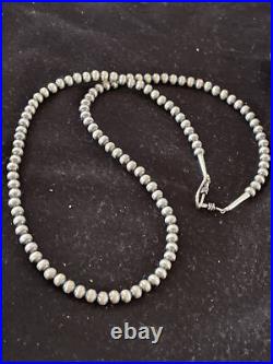 Native American 5mm Sterling Silver Beads Navajo 21 Hook & Eye Cone Necklace