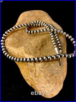 Native American 5mm Sterling Silver Beads Navajo 24 Hook & Eye Cone Necklace
