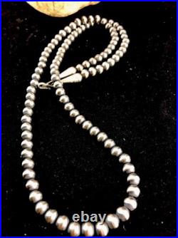 Native American 5mm Sterling Silver Beads Navajo 24 Hook & Eye Cone Necklace