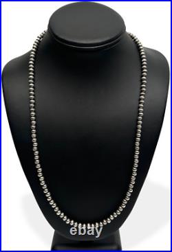 Native American 6mm Sterling Silver Navajo Pearls 24 Single Strand Necklace
