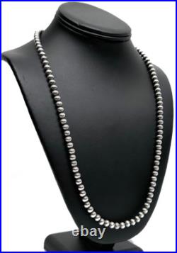 Native American 6mm Sterling Silver Navajo Pearls 24 Single Strand Necklace