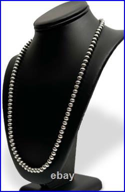 Native American 6mm Sterling Silver Navajo Pearls 24 Single Strand Necklace