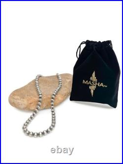 Native American 6mm Sterling Silver Navajo Pearls 24 Single Strand Necklace