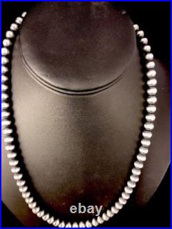 Native American 8 mm Sterling Silver Bead Necklace 24 Sale Gift
