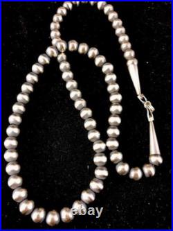 Native American 8 mm Sterling Silver Bead Necklace 24 Sale Gift