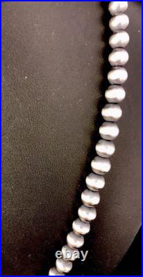 Native American 8 mm Sterling Silver Bead Necklace 24 Sale Gift