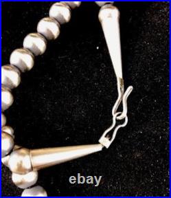 Native American 8 mm Sterling Silver Bead Necklace 24 Sale Gift