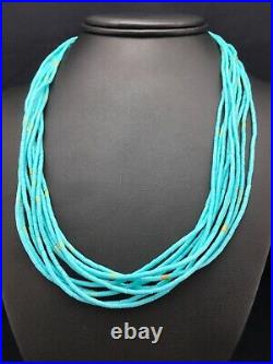 Native American Blue Turquoise Heishi 10St Sterling Silver Necklace 20 4199