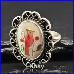 Native American Cardinal Ring Sterling Silver Sz 6 1/2