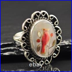 Native American Cardinal Ring Sterling Silver Sz 6 1/2