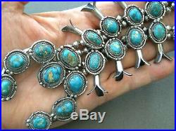 Native American Fox Turquoise Sterling Silver Squash Blossom Naja Bead Necklace