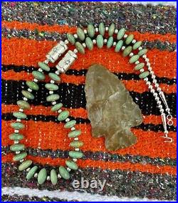 Native American Graduated Green Turquoise Necklace Sterling Silver